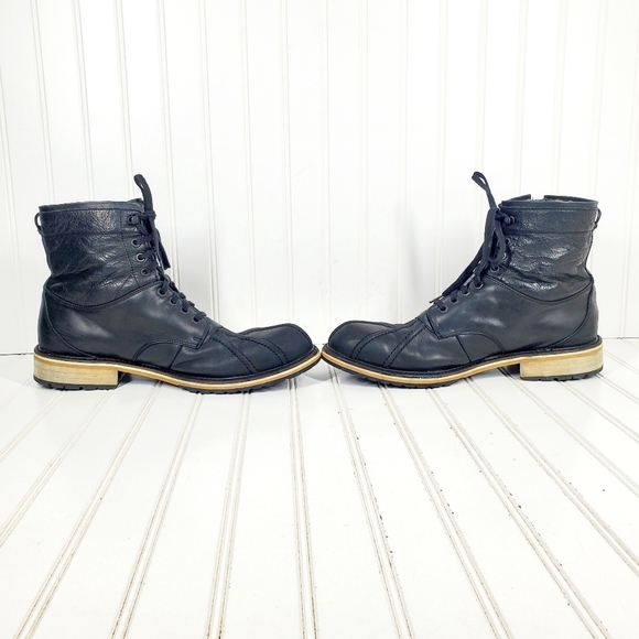 Andrew Marc Rutland Black Leather Lace Up Zip Boots - Picture 7 of 12